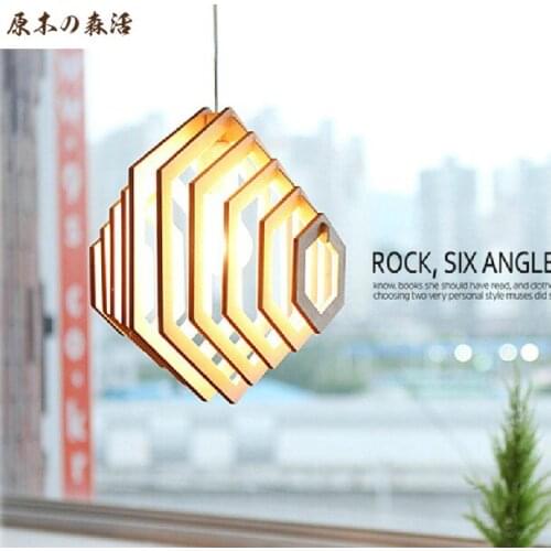 Korean Simple Chinese Wooden Pendant Lamp Modern Fashion Coffee Hall Chandelier Lighting Romantic Pastoral Living Room