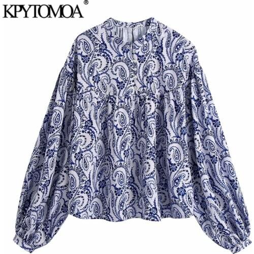 KPYTOMOA Women 2021 Fashion Totem Print Loose Blouses Vintage Long Sleeve Button-up Female Shirts Blusas Chic Tops