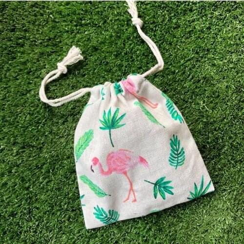 Flamingo Leaf Llinen Drawstring Bags Sack 9x12cm 10x15cm 13x17cm Pack of 100 Party Candy Gift Packaging Pouch