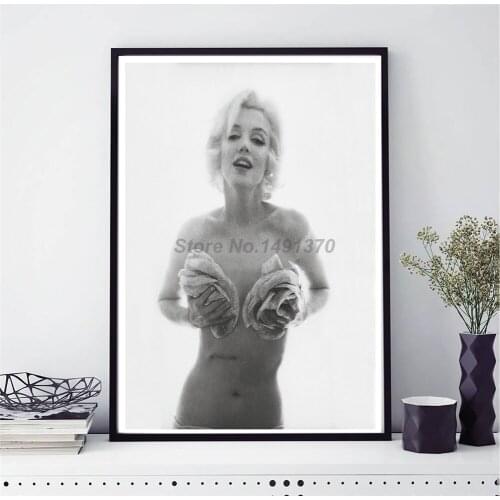 Marilynes Monroes Qith Rose Canvas Prints Black White Wall Picture Paintings For Living Room Poster On The Wall Home Decoration