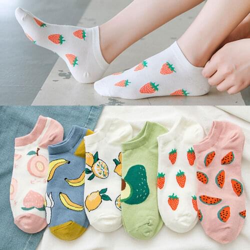 Cute Short Socks Cartoon Fruit Women Invisible Ankle Socks Funny Female Girls Art Creative Banana Strawberry Watermelon Socks