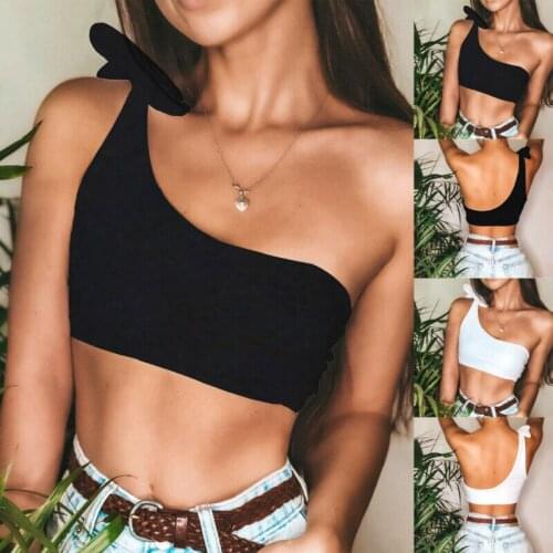 Fashion Sexy Women Single Shoulder Knot Backless Swimsuit Backless Short Top Swimwear Vest Beachwear Girl Stretch Plain Vest