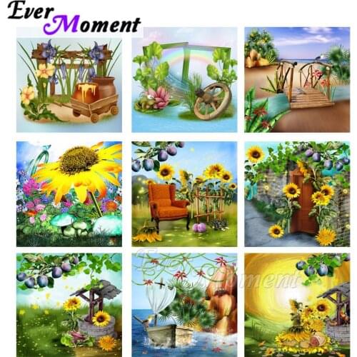 Ever Moment Diamond Painting River Flower Rainbow Handmade Full Square Rhinestone Diamond Embroidery Home Decoration ASF2048