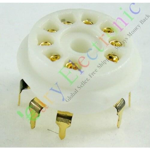 Wholesale and retail 4pc GOLD 9pin PCB Ceramic vacuum tube sockets valve base 12AX7 12AU7 ECC83 ECC82 free shipping