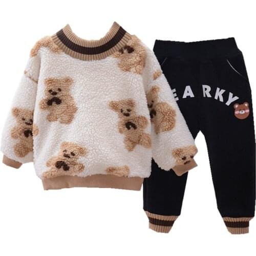 2021 Autumn Winter Girls Clothing Sets Plush Warm Thick Girls Clothes Sweatshirts +Pants 2PCS Suit Toddler Children Clothing