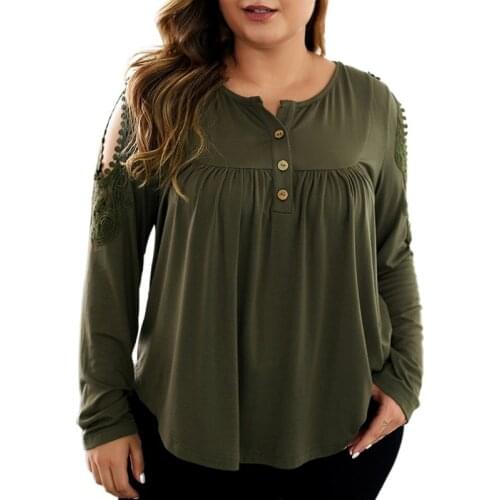 Autumn Trendy T-Shirt O-neck Women Long Sleeve Tee Top Hollow Out Femme Button Tshirt Plus Size 4XL