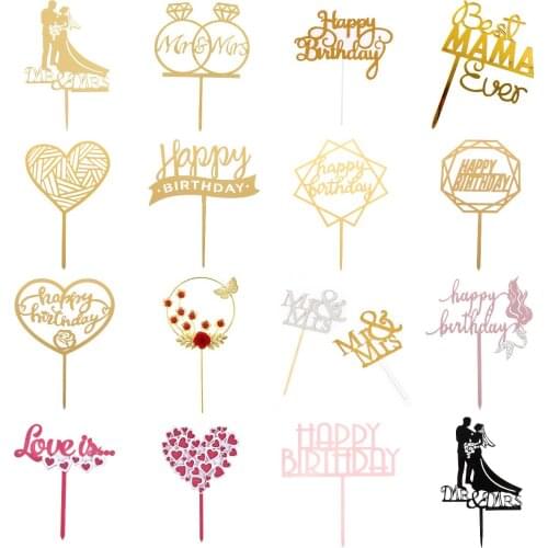 Promotional Acrylic Happy Birthday Cake Topper Rose Gold Silver Cake Topper For Kids Birthday Party Cake Decorations Baby Shower