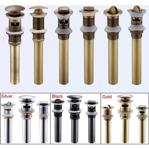 Luxury Bathroom Basin Sink Pop Up Drain & Flip Up Drain Brass with & without Overflow Vanity Sink Waste Drainer 4color