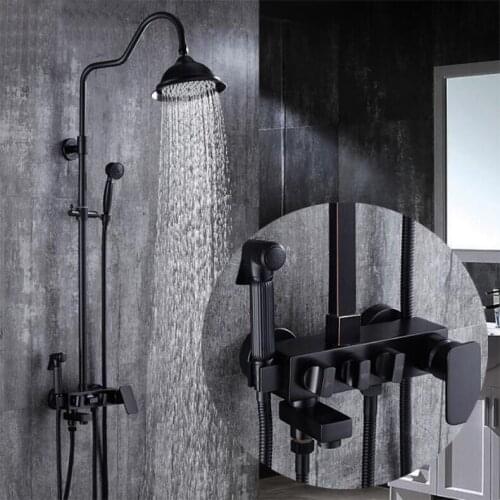 Luxury Black Oil Brushed Bathroom Brass Rain Shower Set, Shower Faucet European style Bath & Shower Faucet Set, Wall Mounted