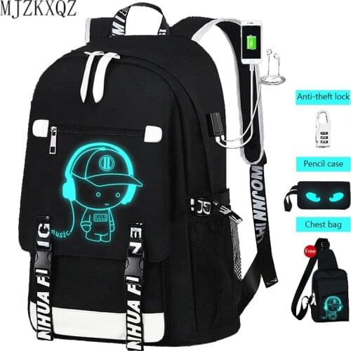Mjzkxqz Backpack Boys School Backpack Student Luminous Animation USB Charge School Bags Teenager Schoolbag Bagpack Rucksack