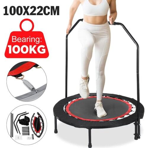 40 Inch Foldable Exercise Fitness Trampoline With Handrail Adults Kids Home Indoor Gym Cardio Jump Stability Training Tool