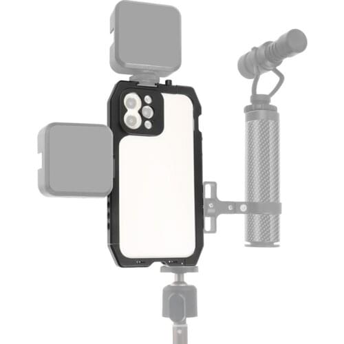 Smartphone Video Rig Cage for iPhone 12 Pro/12 for Top Handheld Mic Flashlight Tripod With Cold Shoe Mounts 1/4 Threaded Holes