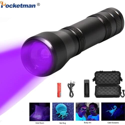 15000 Lums LED UV Flashlight UV FlashLamp L2/T6 white light LED Torch Light 5Mode Zoomable 395nm Blacklight Use 18650 Battery