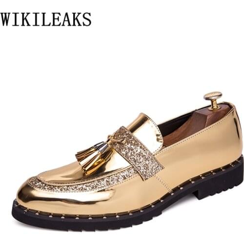 Party Shoes For Men Gold Wedding Shoes Men Elegant Glitter Tassel Dress Shoes Men Formal Italian Brand Sepatu Slip On Pria Bona