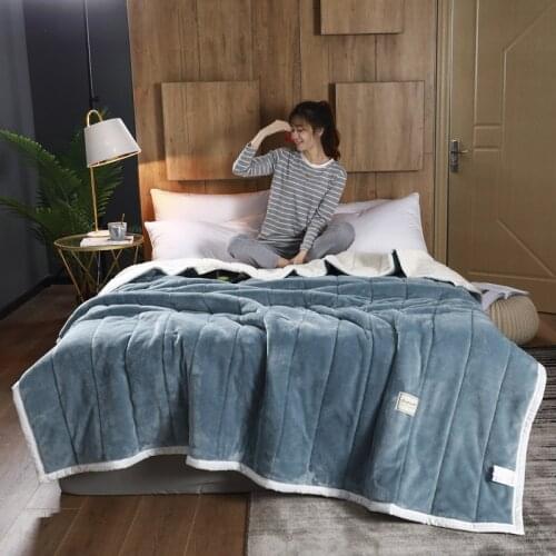 Thick Quilted Cotton Blanket Warm Fleece Cashmere Winter Super Warm Sofa Green Flannel Blanket Throw Bedspread Double Layer Twin