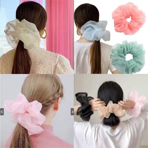 Korean Bohemian Oversized Mesh Scrunchies Giant Large Intestine Big Circle Satin Hairband Hair Ties Ponytail Holder Headwear