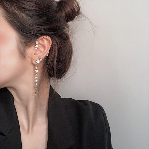 2021 New 1PC Korean Rhinestone Earrings Shiny Drill Arc Ear Hanging Clip Earrings for Women Minimalist Ear Cuff Wedding Jewelry