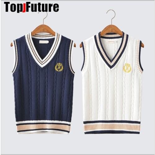 British Academy style knitted vest crown embroidery JK uniform student uniform vest couple sweater school uniform Cardigans