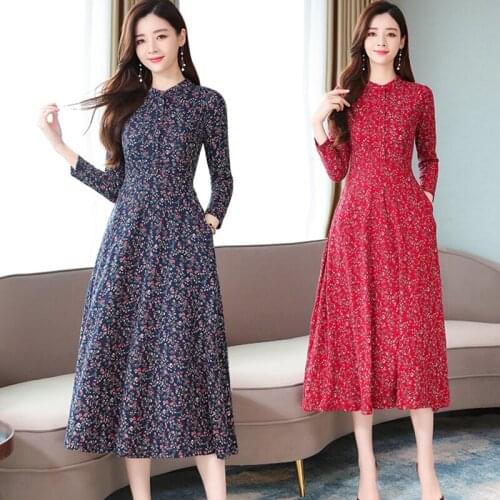 2021 Korean Red Cotton Long Sleeve Office Midi Dress Autumn Winter Vintage 3XL Plus Size Dresses Female Elegant Bodycon Vestidos