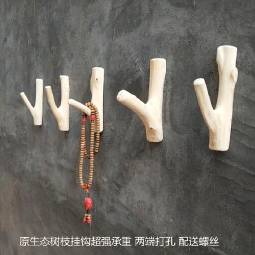 1 pcs solid wood branch sticking hook wall hanging pastoral decorative hook wall decoration retro creative log branch hanging ho