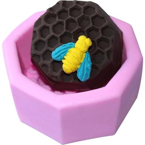 1 PC Pink Bee Wax Silicone Honeycomb Bees Fondant Mould Cake Chocolate Decor Candle Soap Bake Icing Sugarcraft Mold DIY