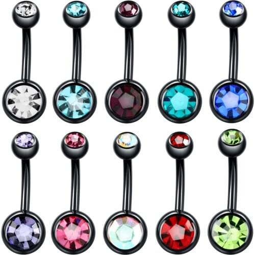 1PC 316l Surgical Black Assorted Colors With Double Zircon Balls Belly Button Ring Navel Piercing Body Jewelry 14g