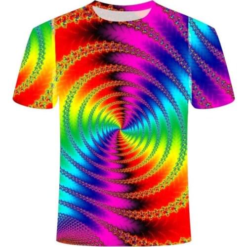 20213D fashion new style painted magic block printing mens and womens short-sleeved T-shirt 0-neck top