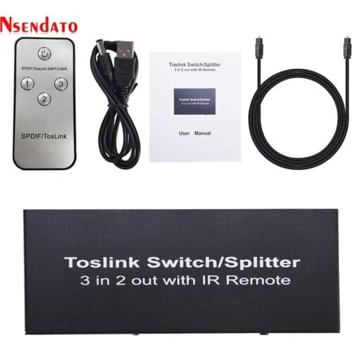 3 in 2 out Spdif Toslink Optical AudioSwitcher Digital Optical Switch Splitter Extender with IR Romote For DVD HDTV PS4 Monitor