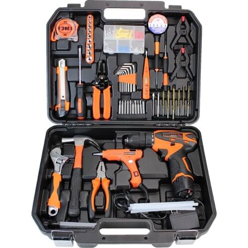 58 pcs/set Cordless Li-Ion Drill and Hand Tools Combination Tools Kit Power Tool Set herramientas de mano glue gun PTS013