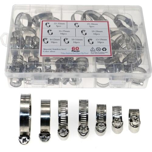 60pcs stainless steel hoop boxed 8-38MM American hose clamp hoop hoop combination