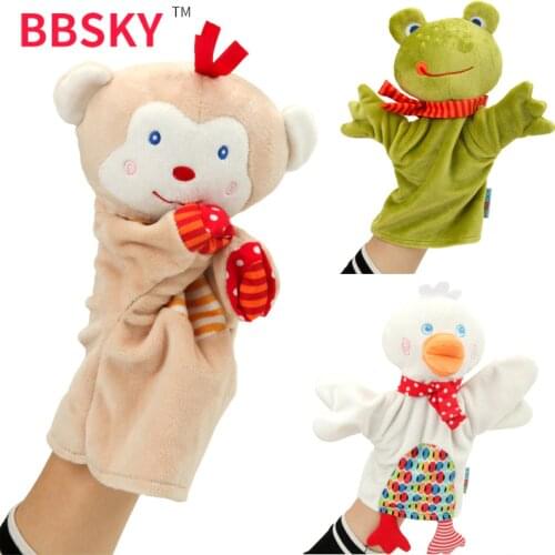 BBSKY Cute cartoon animal hand puppet Monkey frog duck Plush toy doll baby Comforting towel