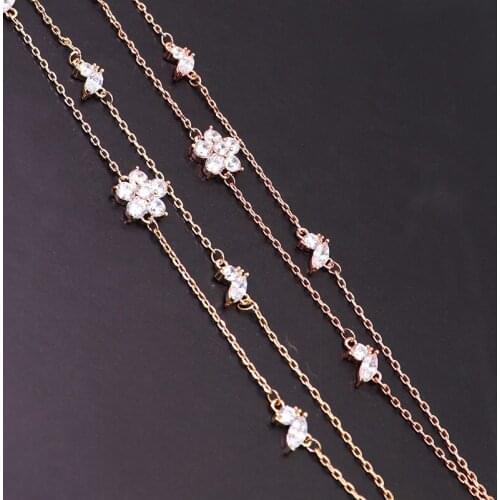 OKILY Luxury Flower Cubic Zirconia Bracelets Fashion Double Chain Gold Color Bracelet for Women Mothers Day Jewelry Gifts