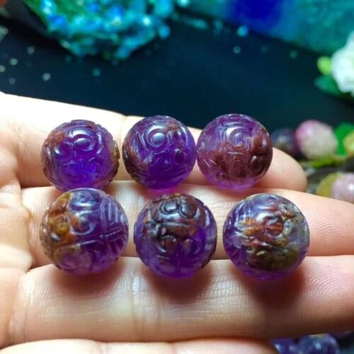 One pcs loose beads ghost amethystl round carved flower 14-15mm 14" for DIY jewelry making FPPJ wholesale beads nature