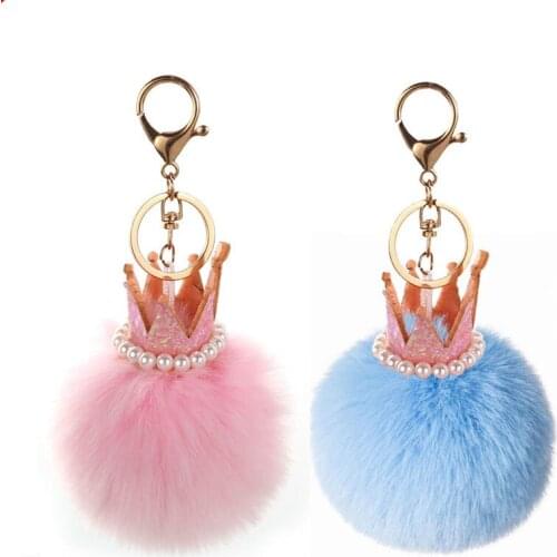 Jiangzimei 24pcs New styles Pearl key chain crown Rex rabbit hair ball bag pendant mobile phone pendant key chain