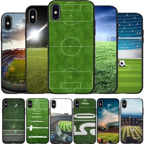 Football field black Silicone Phone Case For iPhone 12 XR XS Max 5 5S SE 2020 6 6S PLUS 7 8 X 11Pro Max 11 Cover
