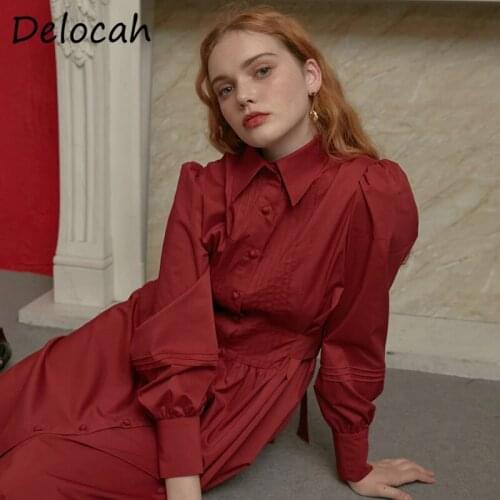 Delocah Women Summer Fashion Designer Party Midi Dress Long Sleeve High Waist Solid Printed Ladies A-Line Dresses vestidos 2021