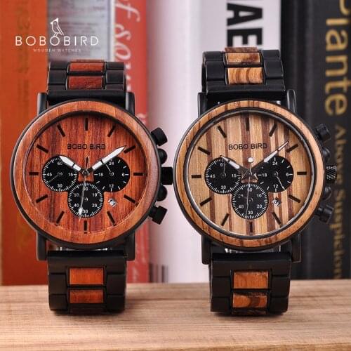 Wood Quartz Wrist Watches BOBO BIRD Men Watch Multifunction Chronograph Timepiece Luminous Hand relogio masculino In Gift Box
