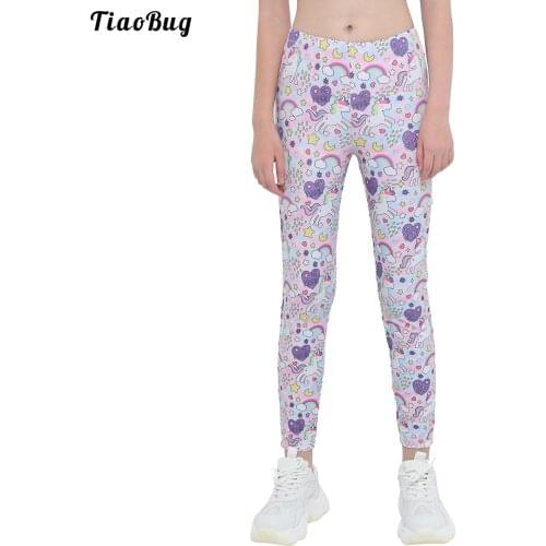 TiaoBug Kids Girls Summer Tight Leggings Low Waist Patterns Printed Elastic Waistband Stretchy Dance Yoga Sport Pants Trousers
