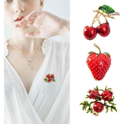 EASYA Red Pomegranate Brooch Autumn Fruit Pin Enamel Brooches For Women Cartoon Fruit Brooches Button Badge Gift