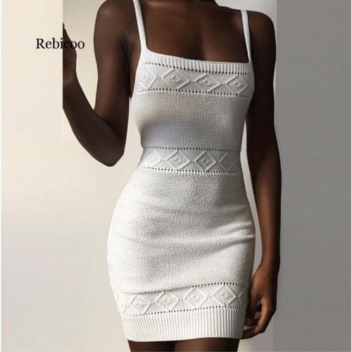 Elegant Hollow Out Crochet Knitted Dress Women Sexy Backless Straps Mini Dress Summer Sleeveless Bodycon Party Dress Vestidos XL