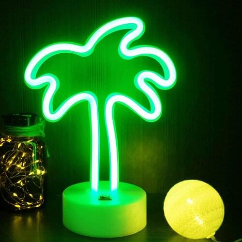 Coconut Palm Tree LED Neon Signs Light With Holder Base For Party Supplies Table Decorations Home Decor Children Gift Night Lamp