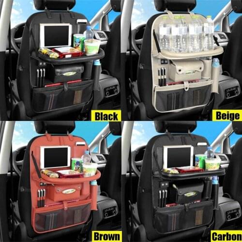 Leather 4 Usb charge Tray Table Anti kick Multi Pocket Car Seat Back Organizer Container Hanging Box Multi function Storage Bags