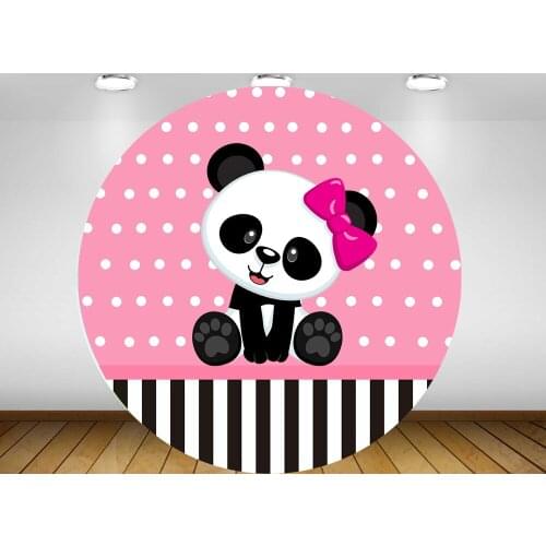 Round circle background Cartoon Panda Backdrop pink blue baby shower boys girls birthday Party table Cover vinyl fabric YY-235