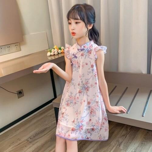 Cute Summer Girls Cheongsam Polyester Princess Dress Infant Baby Girls Tulle Dress Casual Wear Children Party Ball Dress Outfit