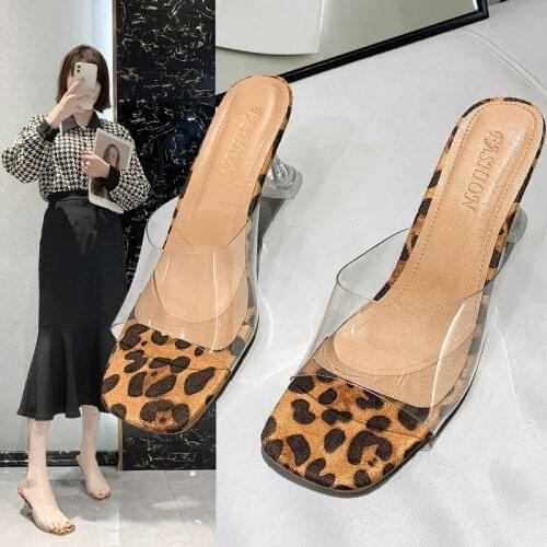 Fashion Sexy Personality Thick-Heeled Womens Shoes Transparent Non-Slip High-Heeled Sandals One-Step Womens Crystal Sandals