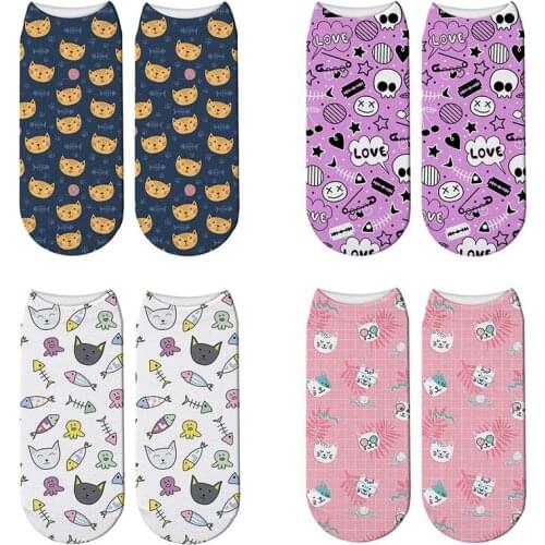 New 3D Printed Cartoon Cat Fish Bone Socks Women Kawaii Funny Dog Paw Short Socks Child Cute Calcetines Mujer Dog Bone Socks