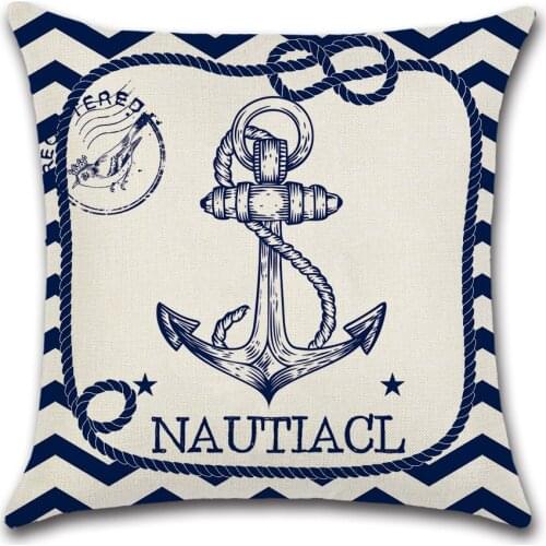 New Nautical Series Blue Stripe Border Sailboat Lighthouse Pattern Digital Printing Cushion Cover Throw Pillow Case Cover