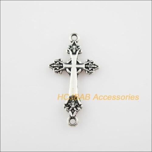 New 20Pcs Tibetan Silver Color Flower Cross Charms Connectors 16.5x30.5mm