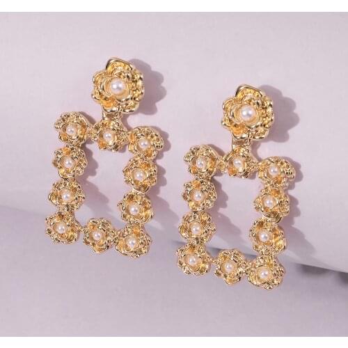 Wholesale Hanging Geometric Gold Metal Dangle Drop Earrings New Pendientes Simulated Pearl Jewelry Accessories For Women