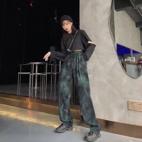 Autumn Retro Tie-dye Wide-leg Pants for Men and Women Elastic Loose High Waist Korean Old Retro Tie-dye Casual Harajuku Pants
